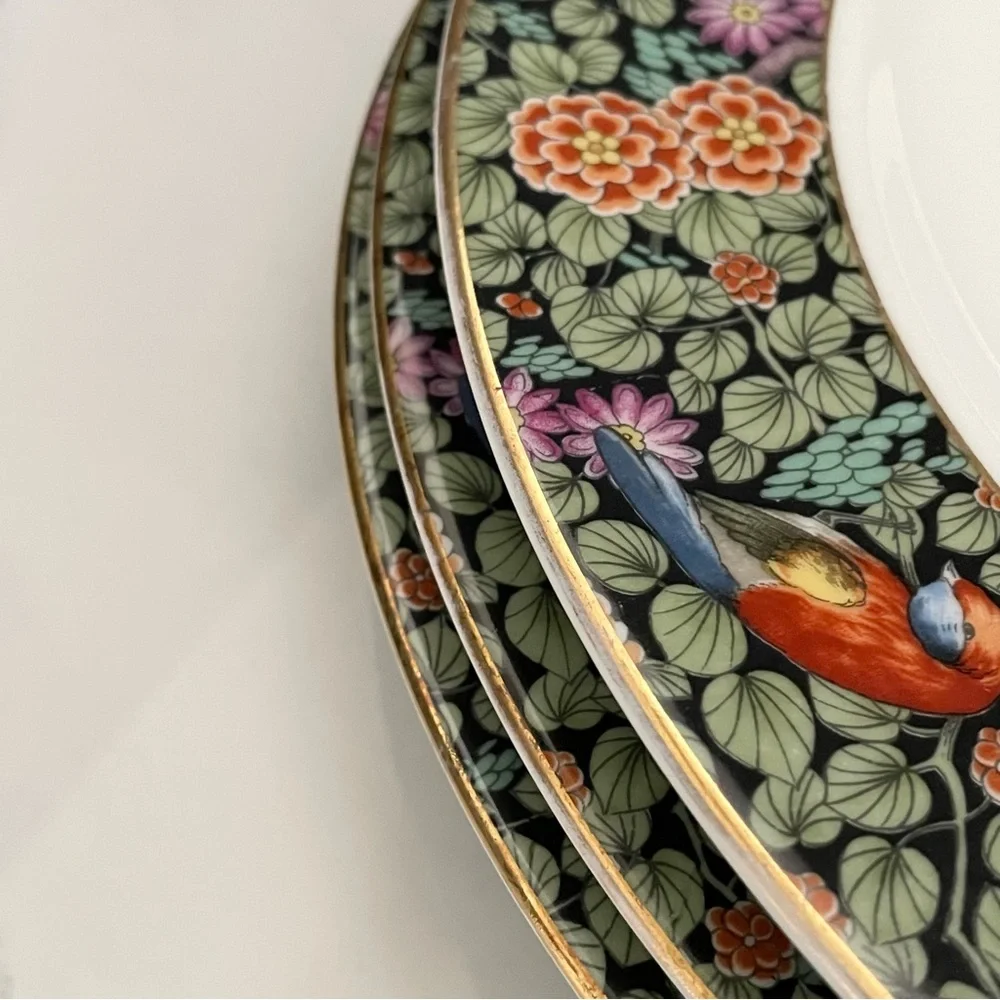 SET of 3 Parrot Bird Floral Dinner Plates - Rosenthal